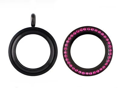 Nuevo en Paquete MEDALLÓN VIVO TORCIDO HALLOWEEN NEGRO MEDIANO Origami Owl con CRISTALES FUCSIA Foto 1 de 2