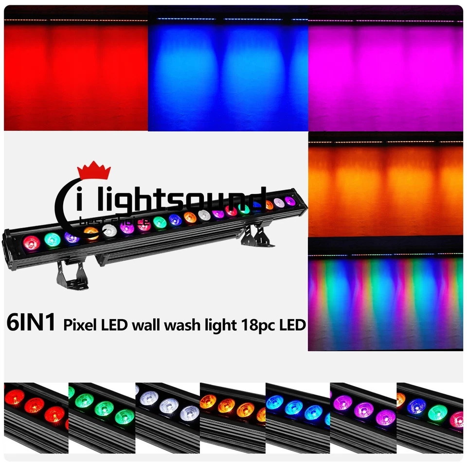 Outdoor bar18x18W rgbwa uv 6in1 led wall washer light pixel mapping wash light - Image 1 of 1