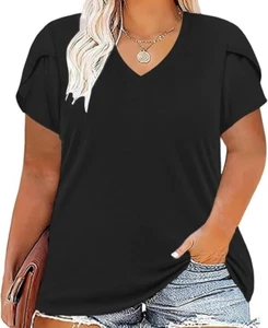 DOLNINE Women's Plus-Size Top Petal Short Sleeve Shirt Casual V Neck 3XL - Picture 1 of 7