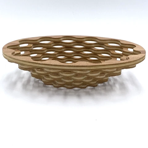 Handmade Wood Scroll Saw Scalloped Honeycomb Decorative Bowl Fruit Basket 10"x3" Cover
