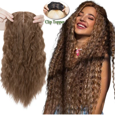 Clip In Topper Hair Extensions Toupee Hairpiece Thick Natural As Human Cornwave - Image 1 of 4