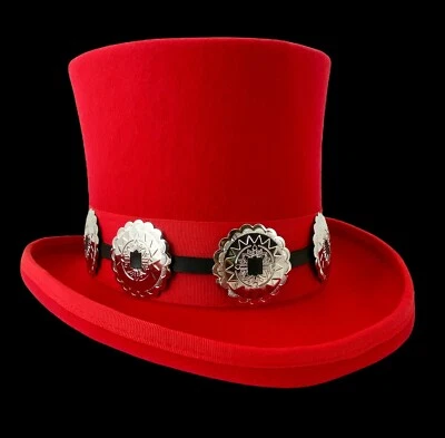 Top Hat Rosso Lana Steampunk Concho Band Costume Vittoriano Slash Cappellaio Matto USA  - Immagine 1 di 4