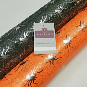 Halloween Spooky Spider web Silver Foil Nylon jersey Fabric 150 cm MH1280 Mtex - Picture 1 of 28