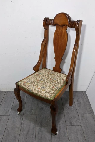 Antique English Victorian Queen Anne Carved Wood Ladies Side/Dining Chair Cover