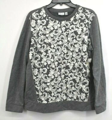 Moletom Kim Rogers feminino cinza gola redonda frontal estampa gráfica manga longa M - Imagem 1 de 4