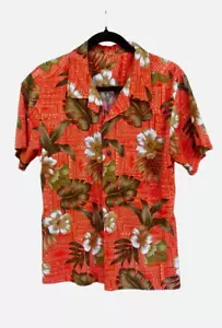 Hawaii Camp Hemd Herren Small Palmwave Kurzarm Baumwolle orange geblümt - Bild 1 von 7