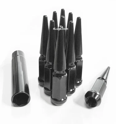 20 Black Spike Lug Nuts 9/16" 4.4" Tall w/Key Fits Dodge Ram 1500 Dakota Durango - Image 1 of 2