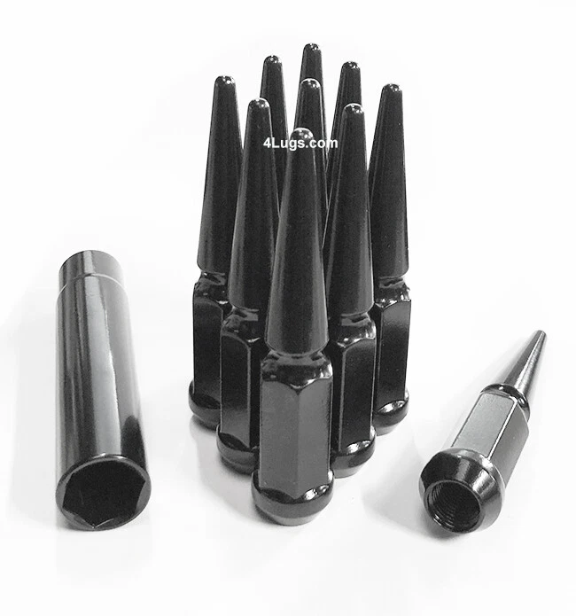 20 黑色 Spike Lug Nuts 9/16 英寸 4.4 英寸高带钥匙适用于道奇 Ram 1500 Dakota Durango — 第 1/2 张图片