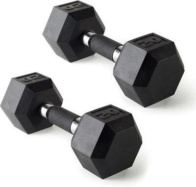 2x Dumbbells Pair Coated Rubber Dumbbell 3/5/8/10/12/15/20/25/30/35/40/45/50 LBS - Image 1 of 4