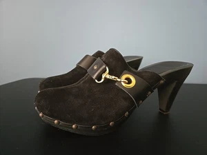 Coach Black Suede Clog Mules Y2K Style Size 8 Preppy Chunky Heel - Picture 1 of 15