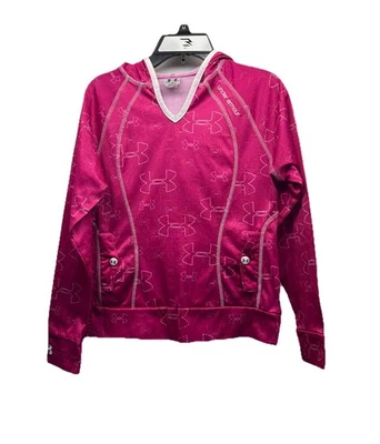 Girls Size Youth Medium Under Armour Pink White Hoodie Pullover Sweatshirt - Image 1 of 4