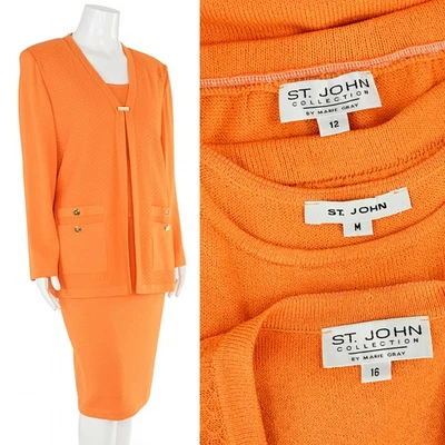 St. John коллекции 3Pc куртка, верх и юбка костюм в оранжевый sz 16/M/12 - Изображение 1 из 4