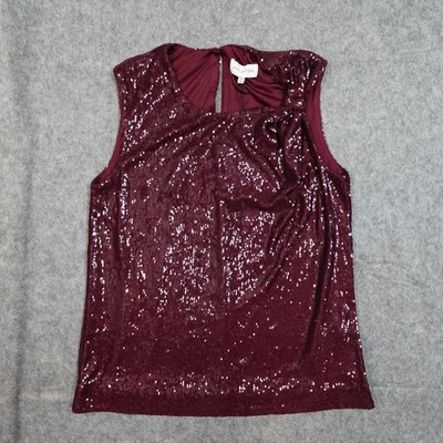 Top Halston para mujer extra pequeño nuevo con etiquetas lentejuelas Cynthia rojo burdeos Foto 1 de 4