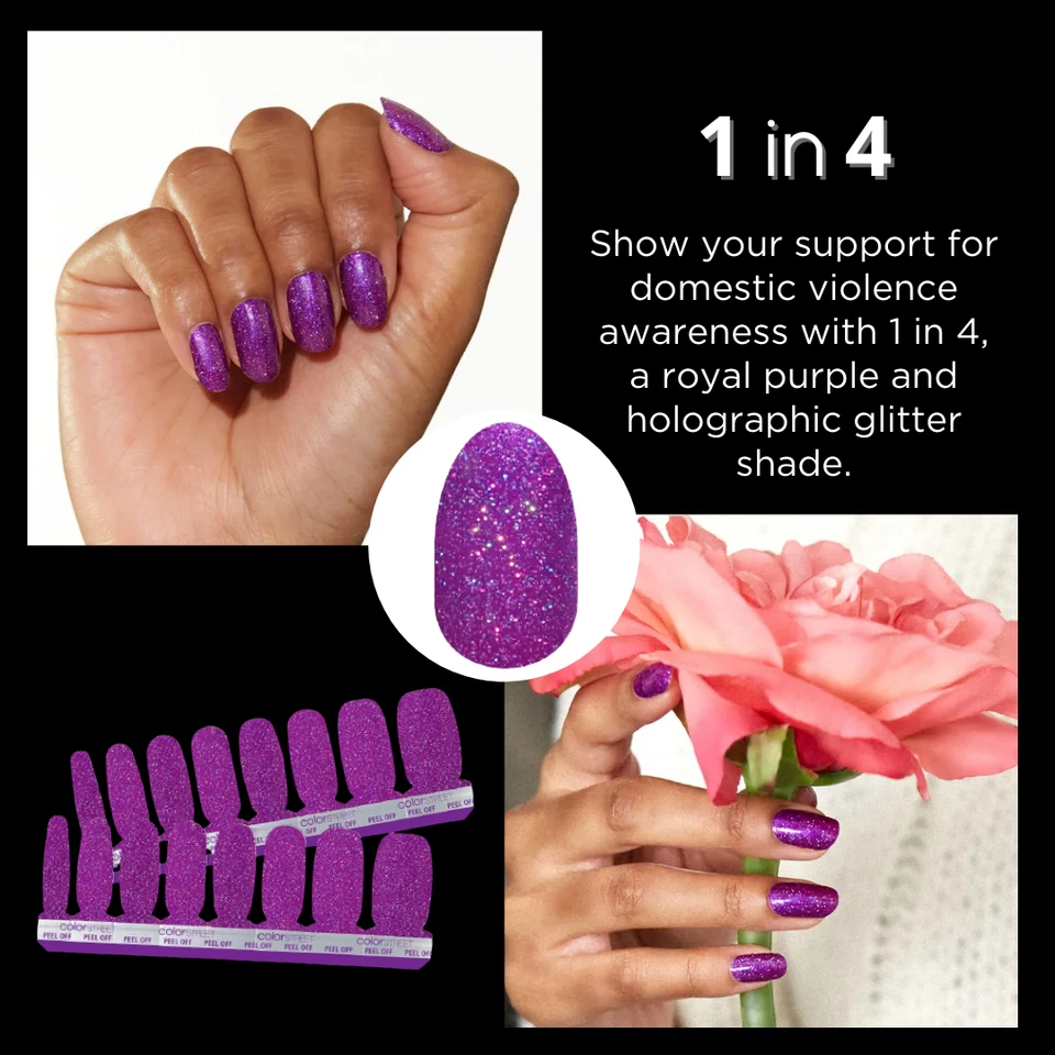 Juego de tiras de esmalte de uñas Color Street 1 en 4 púrpura brillo brillo NUEVO Foto 1 de 1