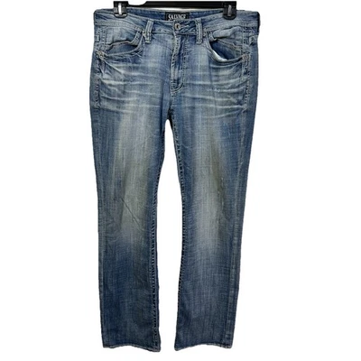 Salvage Supply Co. Distressed Men's Denim Blue Jeans Buckle 34L Mayhem Bootcut - Image 1 of 4