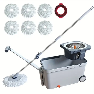 60" Mop and Bucket Wringer Set Household Cleaning w/6PCS Mop Pads+1 Scrub Brush - Image 1 of 4