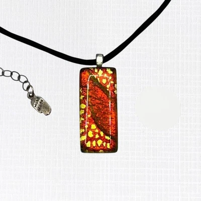 Dichroic Glass Pendant Necklace Red Orange Iridescent Fused Artisan Boho Shimmer - Image 1 of 4