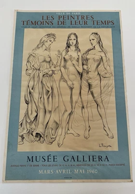 Affiche 1960 Lithographie L. Foujita Les Trois Grâces Musée Galliera Imp Mourlot - Photo 1/4