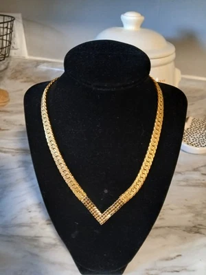 Park lane Diamante V Shape Herringbone Chain 17" Gold Tone Choker  - Image 1 of 4