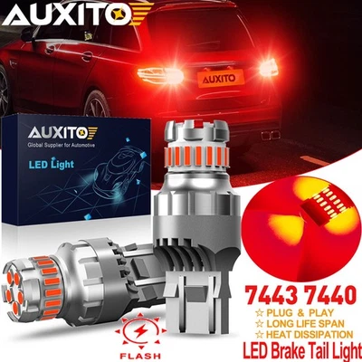 CANBUS 7443 7440 LED Rojo Estroboscópico Flash Freno Parada Trasera Luz de Estacionamiento Bombillas 2-10x Foto 1 de 4