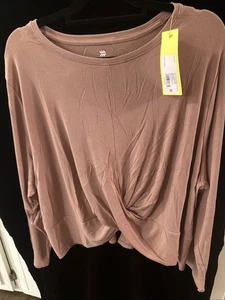 *NWT* All In Motion Women's Wine 2XL XXL Activewear Long-Sleeve Top Twist Front - Picture 1 of 4