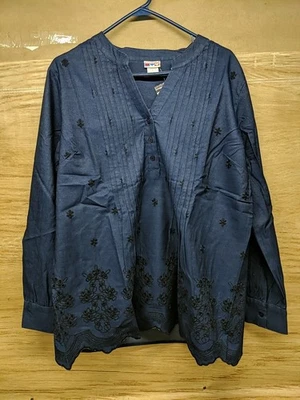 Винтажный American Sweetheart длинным рукавом синий кардиган вышитый цветочный Sz L - Изображение 1 из 4