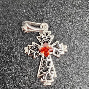 925 NEW Sterling Silver Pendant Cross Garnet Cubic Zirconias 20mm - Picture 1 of 8