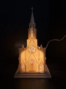 VTG Light Up Church Oversea Hong Kong Music Box Stain Glass *WORKS* Christmas - Picture 1 of 16