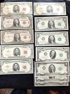 US Currency Lot Of 12 Notes $1 TO $10 WW2 AND GEMS CU NOTES. LOOK.      #16 - Image 1 of 4