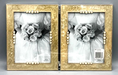 Nuevo Marco de Fotos Doble Inhabit Bisagras 5x7 Epoxi con Perlas Boda Novia Regalo Foto 1 de 4