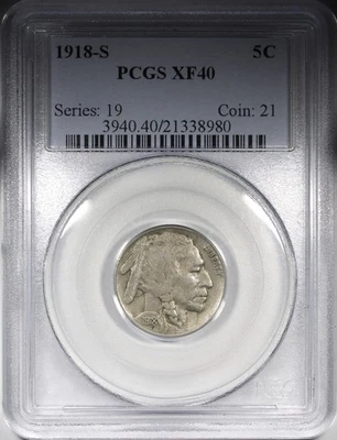 1918-S Buffalo Nickel PCGS XF40 Circulated Better Date 5C - Image 1 of 4