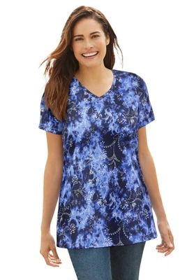 Camiseta Woman Within Talla Grande Estampada Perfecta Manga Corta Cuello en V Foto 1 de 4