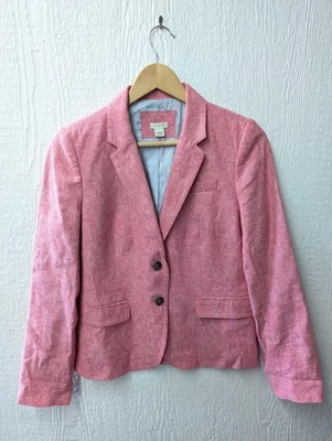 Blazer J Crew Rosa Lino Algodón Abrigo Deportivo Chaqueta Academia Preppy Talla 6 Foto 1 de 4
