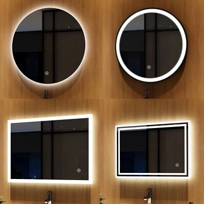 Badspiegel Rund mit Touch LED Beleuchtung Wandspiegel BLUETOOTH UHR Beschlagfrei - Bild 1 von 4