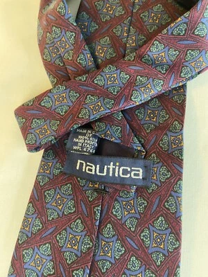 NAUTICA 复古紫色佩斯利钻石几何丝绸领带 — 第 1/4 张图片