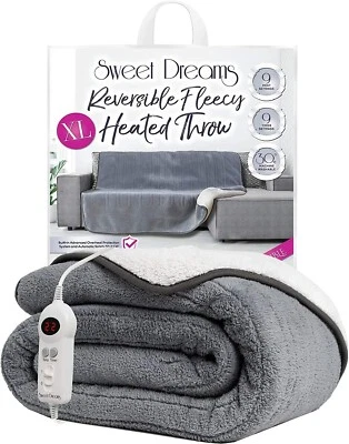 Sweet Dreams Heated Throw Electric Over Blanket XL Bed Luxurious Fleece Washable