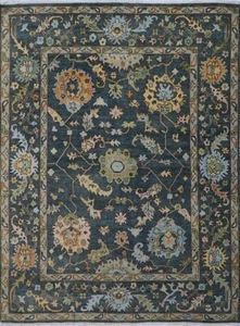 Hand Knotted Premium Dark Blue Wool Rug Traditional Oushak Living Room Area Rug - Picture 1 of 8