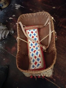 Beaded Birch Bark Native American Cradleboard - Picture 1 of 17