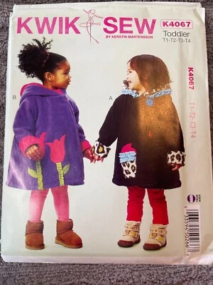 Kwik Sew Pattern K4067 Toddler Girls Lined Coats w/Hood & Appliques Sz T1- T4 - Image 1 of 2