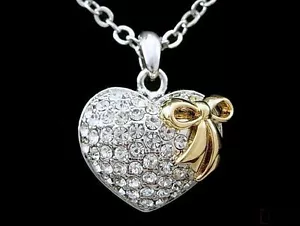 CADENA Y COLGANTE CORAZÓN EN ORO BLANCO Y AMARILLO DE 18KT. CHAPADO Y CIRCONIO - Imagen 1 de 4