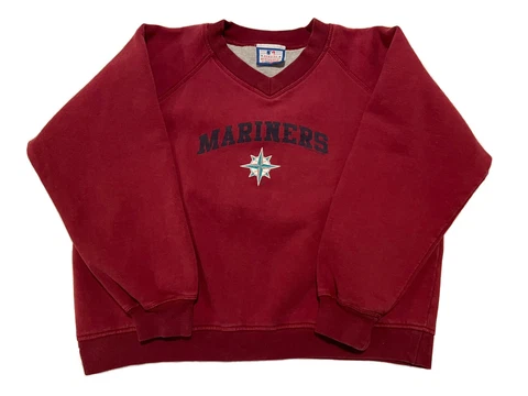 Vintage 2000 MLB Seattle Mariners Youth Kids Size Medium Crewneck Sweater Maroon Cover