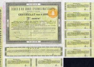 1918 Denver & Rio Grande Spoorweg-Maatschappij Stock Certificate - Bild 1 von 1