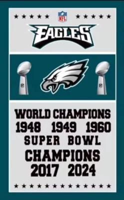 2024 2025 Philadelphia Eagles Super Bowl Champions 3x5 Ft Flag Ready to Ship USA