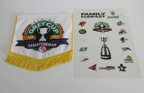 1995 CFL Grey Cup Saskatchewan Banner & Promo giveaway Funfest Brochure Mint Wow Cover