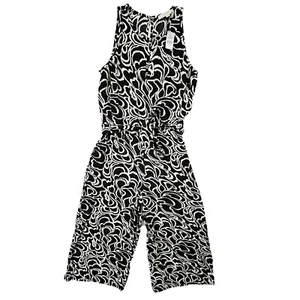 Loft Women’s Small Black White Geometric Pattern Bloom Keyhole Wide Leg Jumpsuit - Picture 1 of 24