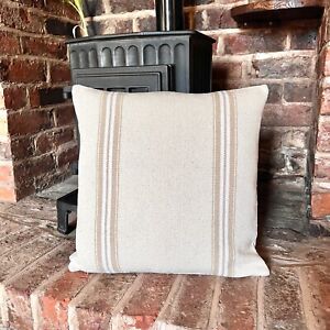 1419. BLANC - BEIGE Stripe heavy French Linen look Cushion Cover, Various sizes