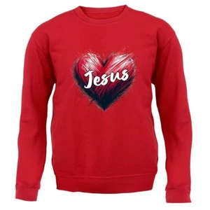 Love Heart Jesus - Kids Hoodie / Sweater - Christ Church Pray Religion Religious - Picture 1 of 20
