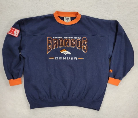 Lee Sport Denver Broncos Sweatshirt Embroidered Blue Sz XL Nutmeg Mills Logo Cover