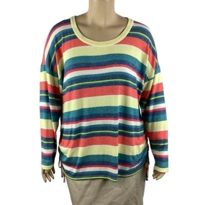 Lane Bryant Drop-Shoulder Tee with Ruched Side Size 22/24 Ava Stripes Foto 1 de 4