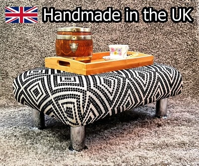 Footstool Coffee Table With Eye-Catching Black & White Diamond Fabric - Image 1 of 4